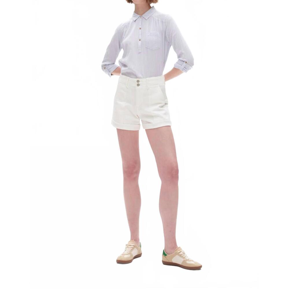 High-Waist White Cotton Blend Women's Shorts